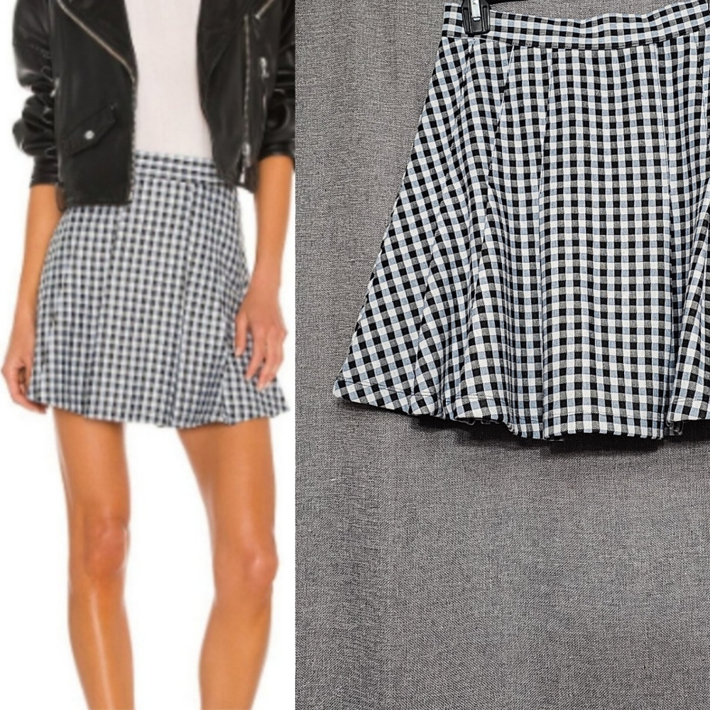 Free People Honey Pleated Skirt Black Gingham Combo Size 8